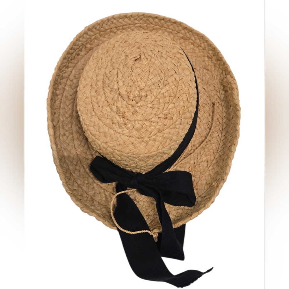 Helen Kaminski Classic 5 Raffia Straw Hat‎ Brown Black Ribbon Bow Handcrafted